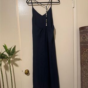 Elegant Navy Blue Spaghetti Strap Dress